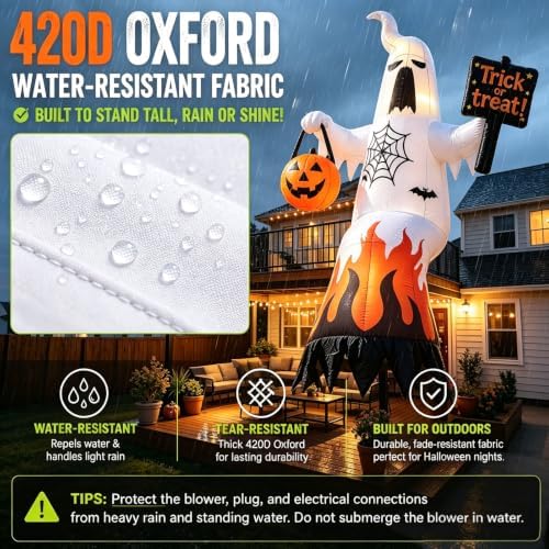 20 FT Halloween Inflatables Ghost Outdoor Decorations Blow Up Yard Ghost with Trick or Treat Sign & Pumpkin Lantern, Built-in LED Lights Inflatable Decor for Garden Lawn Indoor Party Decor