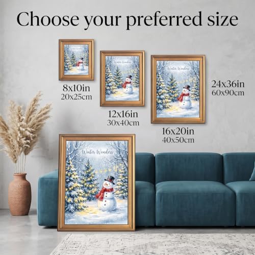 Framed Snowman Canvas Wall Art Gold Frame Inch 8x10