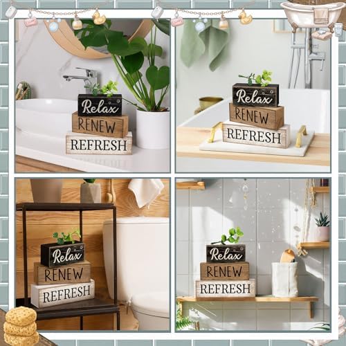 Moucuny 4 Pcs Bathroom Shelf Decor Sign Farmhouse Bathroom Accessories