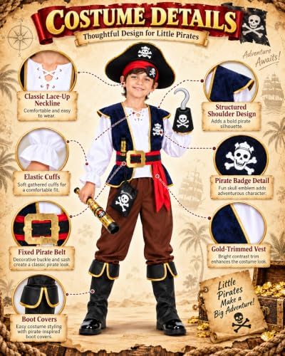 14pcs Pirate Costume for Boys and Girls with Accessories Halloween Costumes Gifts