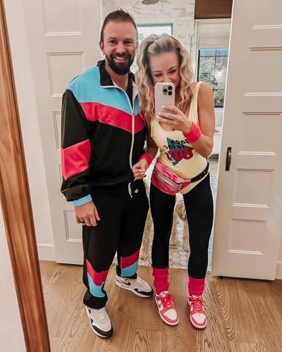 UOUA 80s Outfit for Men 90s Costumes 2 Piece Long Sleeve Track Suit Set