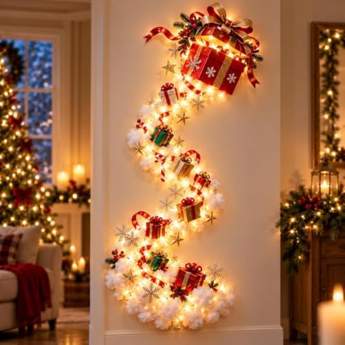 Christmas Magic Trail Wall Light, Santa Sleigh Reindeer Hanging Decoration