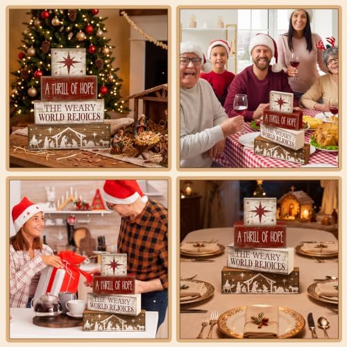 Lineshading 4 Pcs Christmas Table Decorations, Nativity Star Wooden Signs