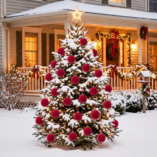 15 Pcs Red Velvet Christmas Ball Ornaments,3.15 Christmas Hanging Ornaments
