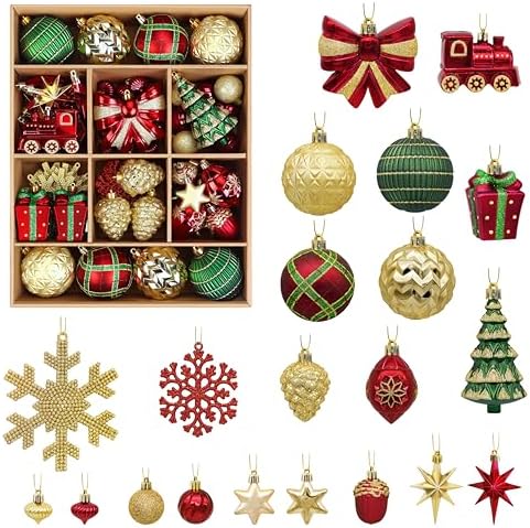 Alupssuc 82pcs Classic Christmas Balls Ornaments Set, Red, Green and Gold
