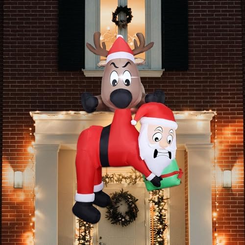 Lulu Home 7.2FT H Christmas Inflatable Decoration, Reindeer Holding Santa