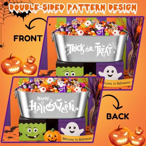 5.5 Gal Halloween Galvanized Ice Buckets with Stand,Halloween Candy Bucket