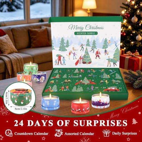 24 Pcs Christmas Advent Calendar Scented Candles, Christmas Cal Gift Set