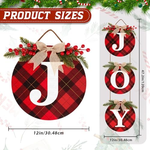 Rustic Christmas Door Decorations, Wooden Joy Sign for Front Door Decor