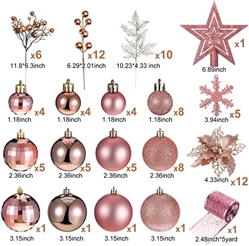Sratte 94 Pcs Christmas Tree Ornaments Decoration Set, Rose Gold