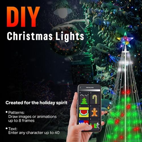 6ft DIY Outdoor Christmas Trees for Yard with 47 Prelit Lights 265 LED Christmas Tree Lights Color Changing Sync Musical APP & Remote Control Christmas Tree Light Show for Multicolor Decorations