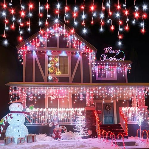 640 LED Icicle Lights for Outside 66FT Red and White Christmas Lights