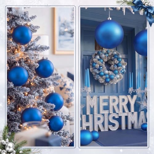 Threan 8 Inch Large Blue Matte Christmas Ball Ornaments for Christmas Tree