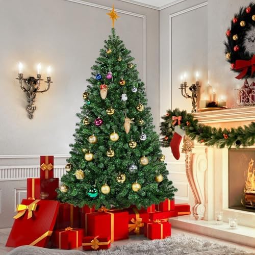 Yaheetech 6ft Pre-lit Christmas Tree with 300 Warm White Lights, Green