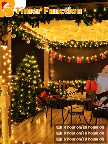 BrightChristmas 300 LED 98 FT Christmas Lights, Waterproof Outdoor String Lights with Remote and Timer, Christmas Tree Lights with 8 Modes Dimmable, Fairy Lights for Holiday Decor (Warm White)