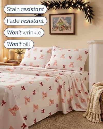 Christmas Sheet Set, Teddy Bears, Holiday Xmas Bedding Set - Split King