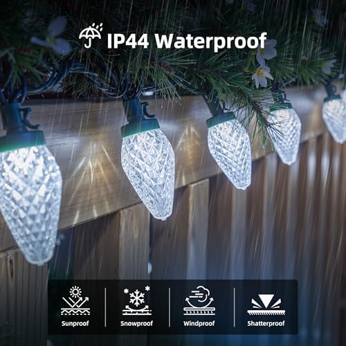 C9 LED Christmas Lights Outdoor, 97ft 150 LED Waterproof Strawberry Christmas Decorations String Lights, Plug in Vintage Christmas Tree Lights for Outside, Roof, Patio, Wedding, Party, Pure White
