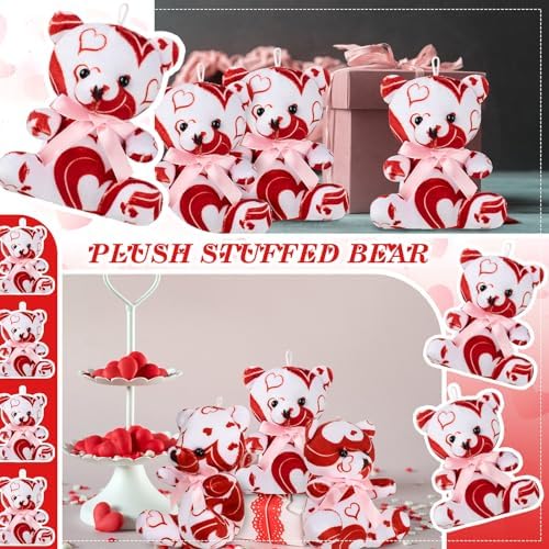 Haull 18 Pcs Valentine Heart Stuffed Animals Bears Bulk Gifts Plush Bears Bulk Mini Soft Stuffed Toys Small Cute Plush 4" for Adults Party Favors Home(Cute)
