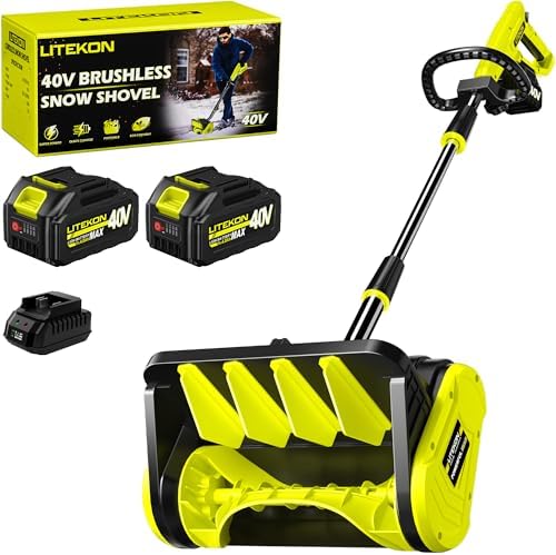Litekon 40V Brushless Cordless Snow Shovel, 13-Inch Electric Snow Blower with 2X 4.0Ah Batteries, Battery-Powered Snow Removal with 25FT Throw Distance for Patio, Deck, Driveway，Green