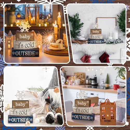 Moucuny 4 Pcs Wooden Block Signs Baby Its Cold Outside Farmhouse Decor
