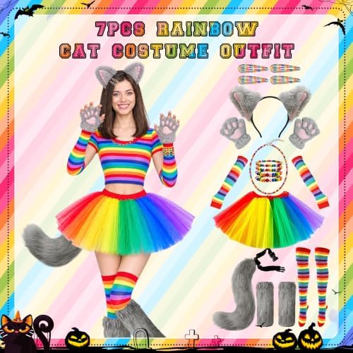18 Pcs Halloween Rainbow Cat Costume Outfit Funny Couples Halloween Costume