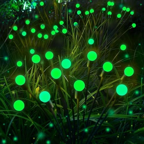 Halloween Decorations Outdoor Solar Firefly Lights 6 Pack 48 LED Green