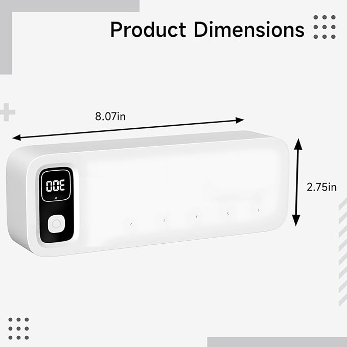 Wall Mount Toothbrush Sterilizer With 5 Slots, Sunshine-C Sanitizer W 2000Mah Battery, 200S Cycle, Digital Display For Bathroom