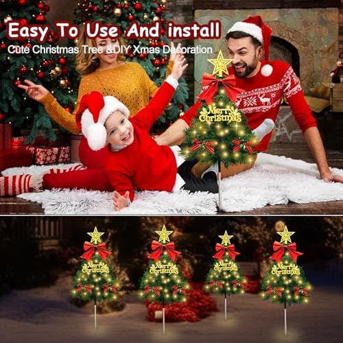 Christmas Tree Solar Pathway Lights Outdoor Decor, 8 Pack, Green