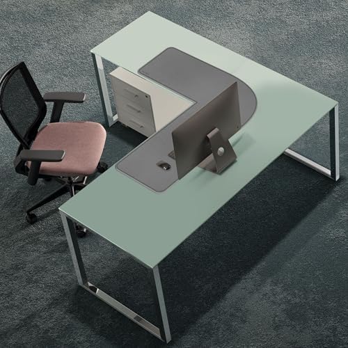 Chihein L-Shaped PU Leather Desk Pad (41.3” + 41.3”) x 12.99”(Gray/White)