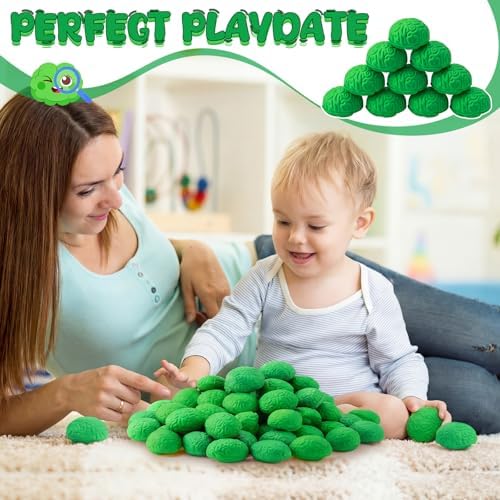 Skylety 100 Pcs Brain Balls Bulk Halloween Funny Toy, Green, Mini