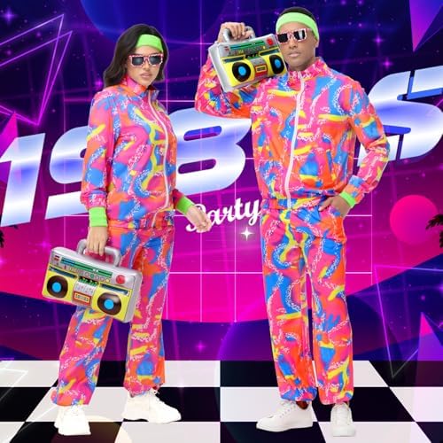 Men's 80s Outfit, Neon Retro Tracksuit for Halloween Party Costume