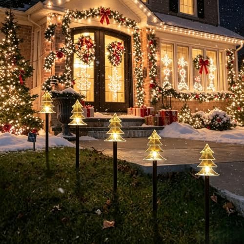 5 Pack Christmas Solar Pathway Lights, Solar Tree Lights Outdoor