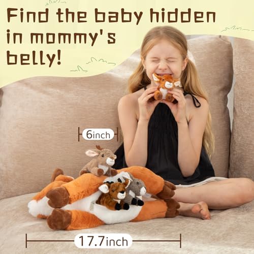 MorisMos Plush Deer Stuffed Animal, 18" Mommy Stuffed Deer with 4 Babies