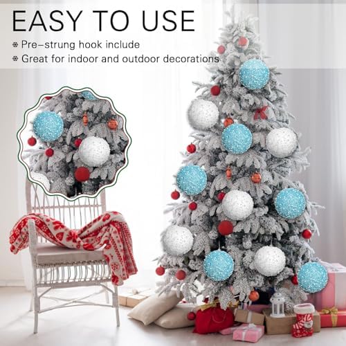 Lyrow 24 Pcs 4" Christmas Ball, White, Light Blue