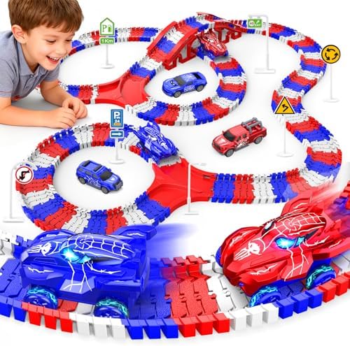 Spider Toys for Boys 4-6, Flexible Race Track 5 Spider Cars for Toddlers
