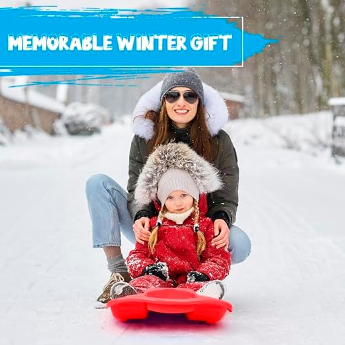 Slippery Racer Downhill Thunder Flexible Plastic Toboggan Snow Sled with Built in Brake System, Pull Rope, and Handle Grips, Red