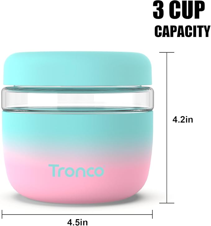 Tronco 24 oz Glass Lunch Bowl Container with Lid, Reusable Glass Food Container for Salad, Snack,Yogurt, Soup Food Storage, Meal Prep, Airtight, Leak & Spill Proof, Dishwasher Safe, BPA-Free, Set of 1 | Leak & Spill Proof Meal Prep Container & Food Sto...