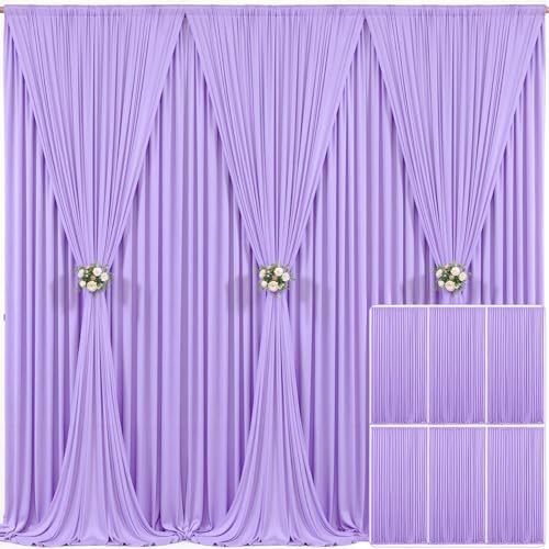 6 Panels Lavender Backdrop Curtain for Parties Wedding Wrinkle Free Light Purple Photo Curtains Backdrop Drapes Fabric Decoration for Baby Shower Photoshoot 30ft(W) x 10ft(H)
