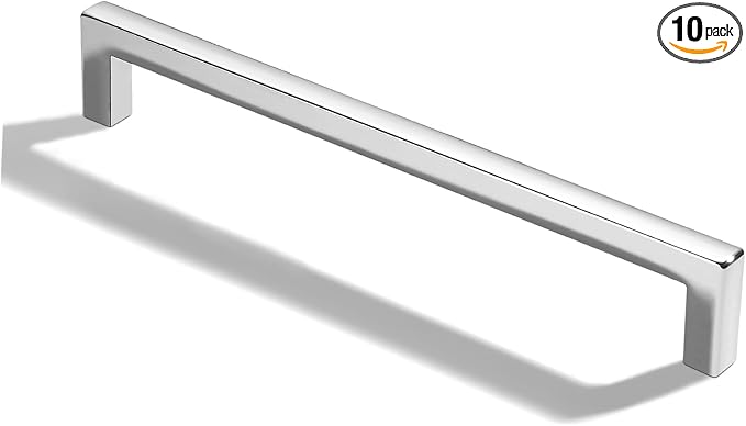 khtumeware 10 Pack 8 inch(203mm) Hole Center Polished Chrome Cabinet Pulls Solid Heavy-Duty Square Cabinet Handles Drawer Pulls Kitchen Cabinet Hardware Kitchen Handle