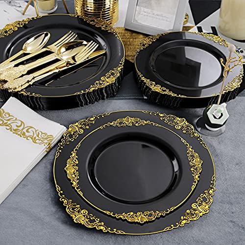 Hioasis 350 Pcs Black Gold Plates for Graduation