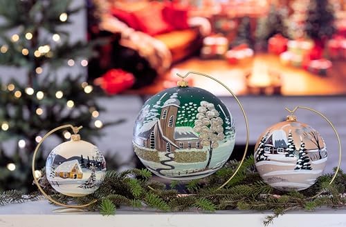 Hand Blown Glass Christmas Ornaments Ball, Chapel Green 8 in + Stand