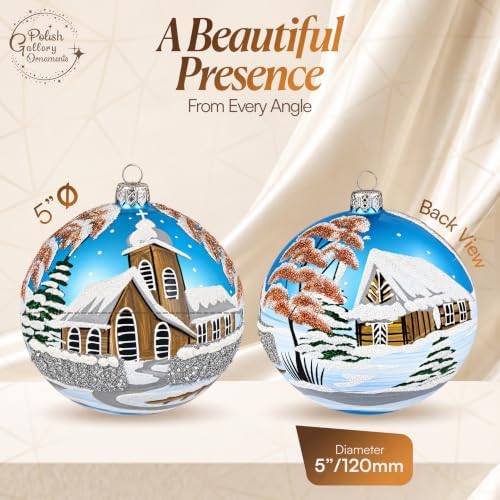 Hand Blown Glass Ball Christmas Ornament, 5 in, Chapel Blue