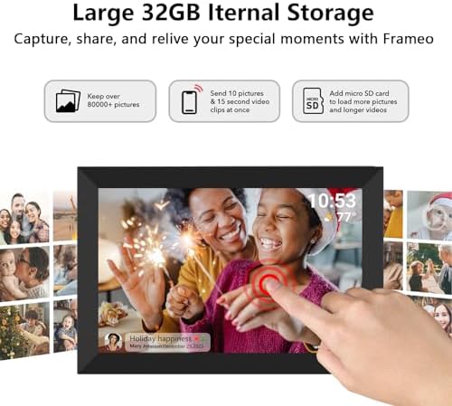 32GB FRAMEO 10.1 Inch Smart WiFi Digital Photo Frame 1280x800 IPS LCD Touch Screen, Auto-Rotate Portrait and Landscape, Built in 32GB Memory, Share Moments Instantly via Frameo App from Anywhere