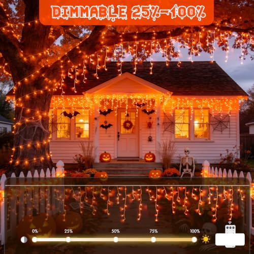 JMEXSUSS Orange Halloween Icicle Lights Outdoor, 38.8 FT 400 LED