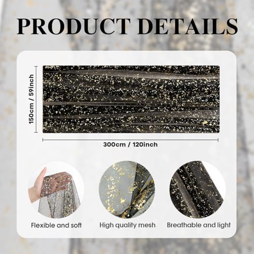 Artoid Mode Black Gold Gauze Table Runner 59x120 Inch 10FT, Glitter Metallic Foil Sheer Dining Wedding Anniversary Holiday Birthday Table Decor for Home Party