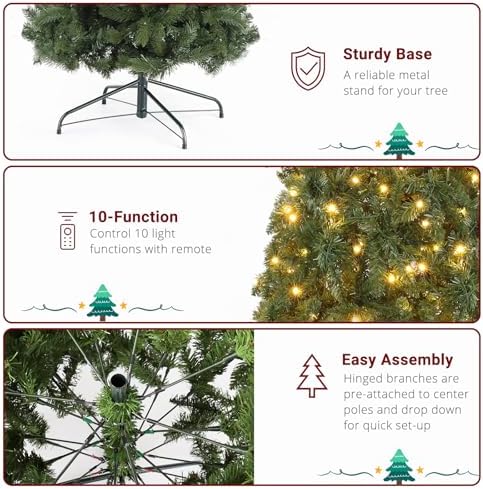 9zH&K 10FT Pre-Lit 1200 LED Lights 10 Modes Color Changing Christmas Pine Tree, 5090 Branches Artificial Festive Party Holiday Fake Multicolored Xmas Tree for Home, Office, Includes Stand