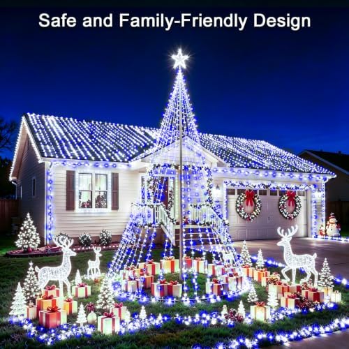 KNONEW 403FT 1000 LED Christmas Lights Outdoor String Light with 8 Modes and Timer Memory Waterproof Fairy Lights Decorations for Xmas Tree Yard Wedding Backdrop Decor(Blue and White)