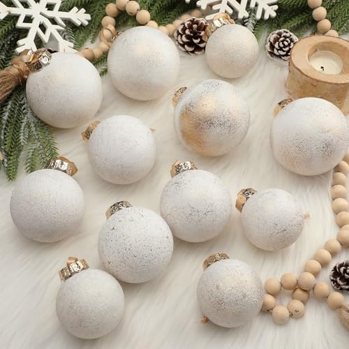 Yunlly 18 Pcs Neutral Christmas Ball Ornaments Ivory Xmas Tree Decor
