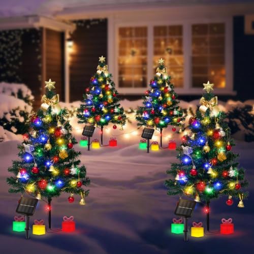 Christmas Tree Solar Lights, Outdoor Decorations, 4 Pack