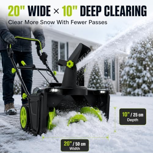 Battery Snow Blower, 4 Batteries, Up to 60 Min, 25FT Snow Throw